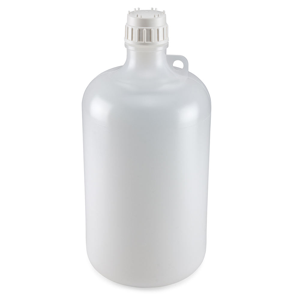 Globe Scientific Bottle, Narrow Mouth, LDPE Bottle, Attached PP Screw Cap, 8 Litres (2 Gallons) Bottle; Narrow Mouth; Round Bottle; LDPE; 8L